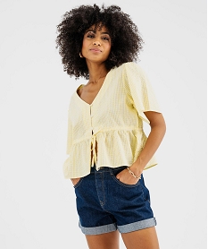 GEMO Blouse manches courtes en seersucker à basque femme jaune standard