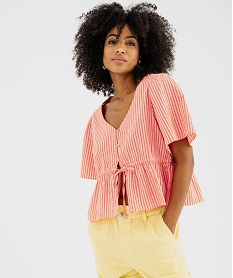 GEMO Blouse manches courtes en seersucker à basque femme Imprimé