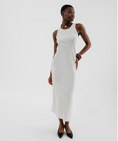 GEMO Robe longue sans manches en maille côtelée femme Blanc