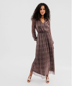 GEMO Robe longue à manches longues en maille fluide et scintillante femme rose standard