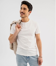 GEMO Tee-shirt manches courtes col tunisien homme blanc standard