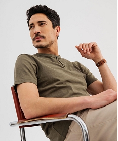 GEMO Tee-shirt manches courtes col tunisien homme kaki standard