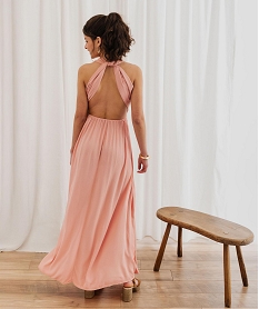 GEMO Robe longue dos nu multilook en viscose froissée femme rose standard
