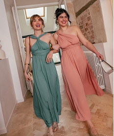 GEMO Robe longue dos nu multilook en viscose froissée femme vert standard