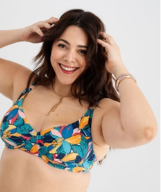 GEMO Haut de maillot de bain emboitant fleuri femme grande taille Multicolore