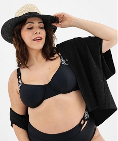 GEMO Haut de maillot de bain emboitant à motifs brodés femme grande taille noir standard