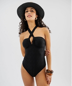 GEMO Maillot de bain une pièce avec bretelles multipositions femme noir standard
