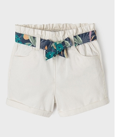 GEMO Short en coton taille haute avec ceinture à nouer fille Blanc