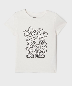 GEMO Tee-shirt manches courtes avec motif positif fille blanc chine