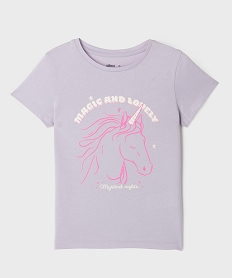 GEMO Tee-shirt manches courtes avec motif positif fille violet standard