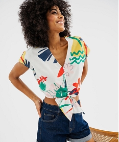 GEMO Blouse sans manches loose imprimée à nouer femme Imprimé