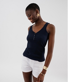 GEMO Débardeur en maille côtelée avec col V boutonné femme navy
