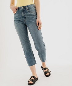 GEMO Jean Cropped Straight taille haute coloris délavé femme Bleu