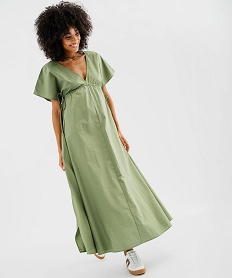 GEMO Robe longue et ample à manches courtes en popeline de coton femme Vert
