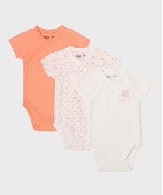 GEMO Body croisé à manches courtes à motifs fleuris bébé fille (lot de 3) Blanc