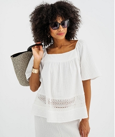GEMO Blouse en gaze de coton avec détails brodés femme Beige