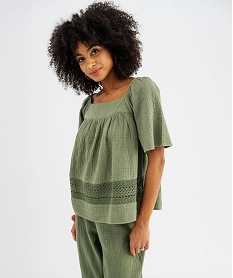 GEMO Blouse en gaze de coton avec détails brodés femme kaki standard