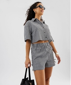 GEMO Chemise manches courtes coupe courte motif vichy femme Imprimé