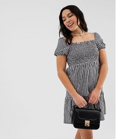 GEMO Robe à manches courtes et buste smocké femme Imprimé