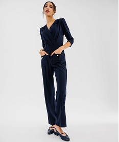 GEMO Combinaison pantalon avec décolleté drapé femme Bleu