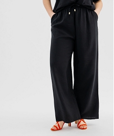GEMO Pantalon large et fluide en matière froissée et soyeuse femme grande taille noir standard