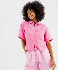 GEMO Chemise courte à manches courtes en gaze de coton femme rose standard