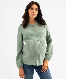 GEMO Blouse de grossesse manches longues en gaze de coton vert standard