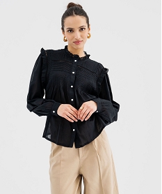 GEMO Blouse brodée à volants esprit bohème femme noir standard