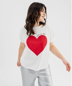 GEMO Tee-shirt manches courtes à motif coeur femme grande taille blanc chine