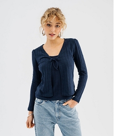 GEMO Tee-shirt manches longues en maille effet 2 en 1 femme Bleu