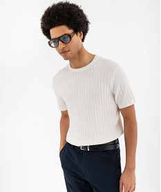 GEMO Tee-shirt manches courtes en maille côtelée homme blanc standard