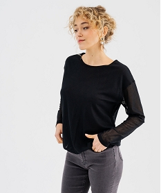 GEMO Tee-shirt manches longues en maille résille femme noir standard