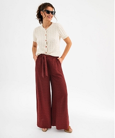 GEMO Pantalon large et fluide à taille haute ceinturée femme Rouge