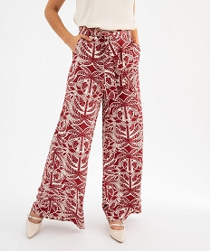 GEMO Pantalon large et fluide à taille haute ceinturée femme Rouge