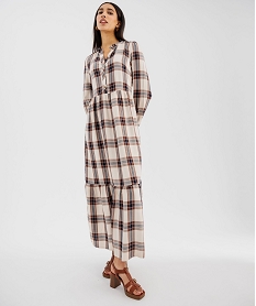 GEMO Robe chemise longue en viscose à carreaux femme Imprimé