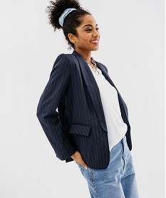 GEMO Veste blazer à rayures sans boutons femme Bleu