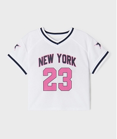 GEMO Tee-shirt de sport à manches courtes et col V fille blanc standard