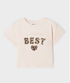 GEMO Tee-shirt manches courtes coupe oversize avec broderies fille Beige