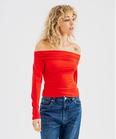 GEMO Tee-shirt manches longues avec col Bardot femme rouge standard