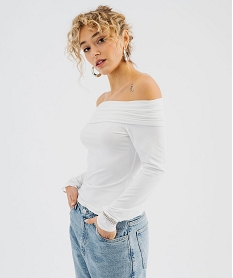 GEMO Tee-shirt manches longues avec col Bardot femme blanc chine