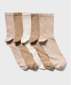 GEMO Chaussettes hautes en maille côtelée femme (lot de 5) Beige