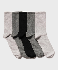 GEMO Chaussettes hautes en maille côtelée femme (lot de 5) Gris