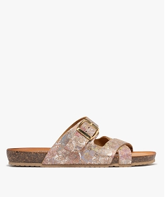 GEMO Mules plates avec brides scintillantes en cuir femme Rose