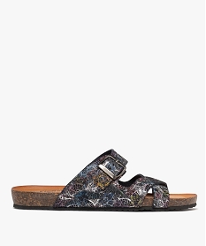 GEMO Mules plates avec brides scintillantes en cuir femme noir vif