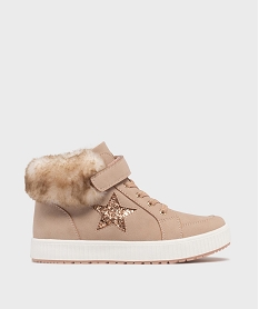 GEMO Boots fourrées à col fantaisie et détails pailletés fille Rose
