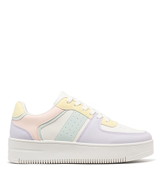 GEMO Baskets basses multicolores à semelle plateforme femme Blanc