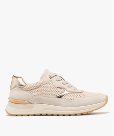 GEMO Baskets multi-matières avec touches métallisées femme - Valentina Baldano Beige