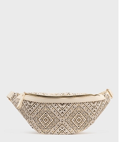 GEMO Sac banane en toile tissée avec bandoulière pailletée femme Beige