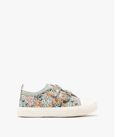 GEMO Baskets basses en toile fleurie à scratch fille Vert