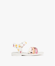 GEMO Sandales à brides croisées scratch et motifs fruits bébé fille Blanc